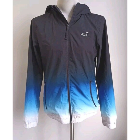 Hollister Epic Flex Unisex Windbreaker Zip Up Jacket Black & Blue Ombre Small - Picture 1 of 15